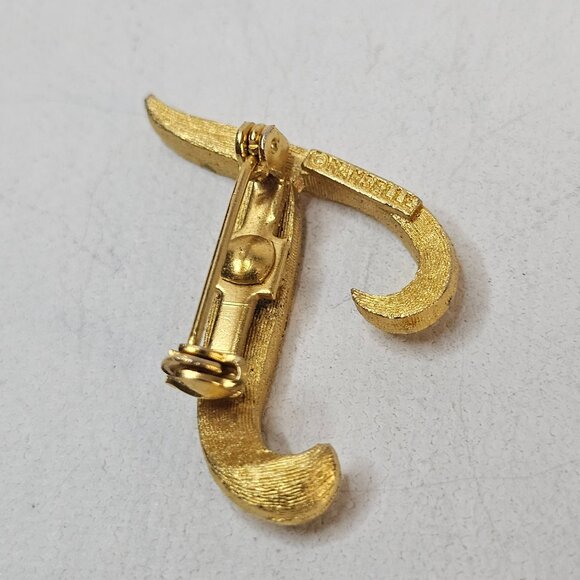 Mamselle Monogram Initial T Brooch Texture Letter Gold Tone Vintage Jewelry Pin - Picture 5 of 10